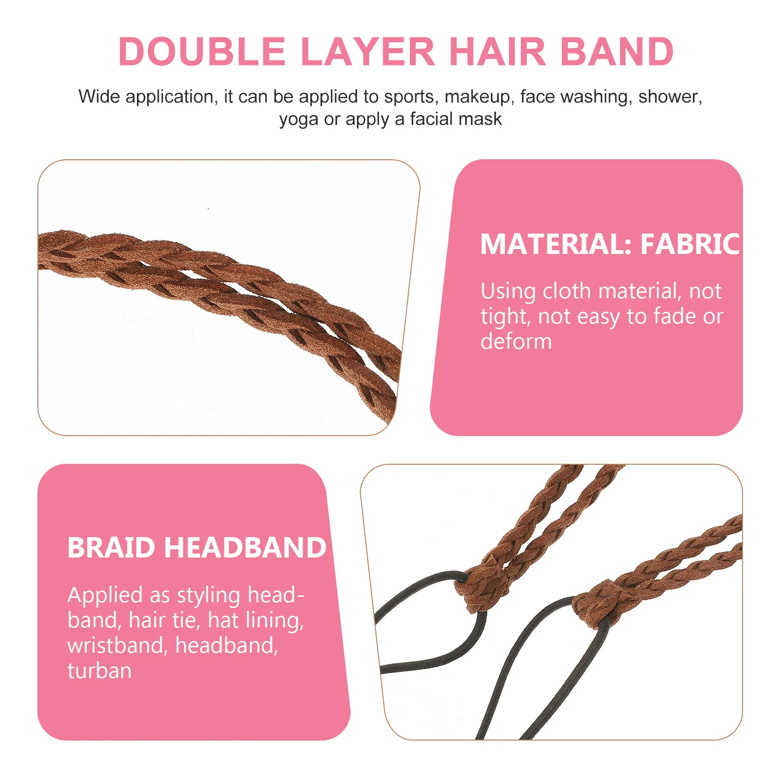 

Candy Color Headband Adjustable Vintage Hair Accessory For Women Double Layer Braided Hairband Decor Twisted Ponytail Holder