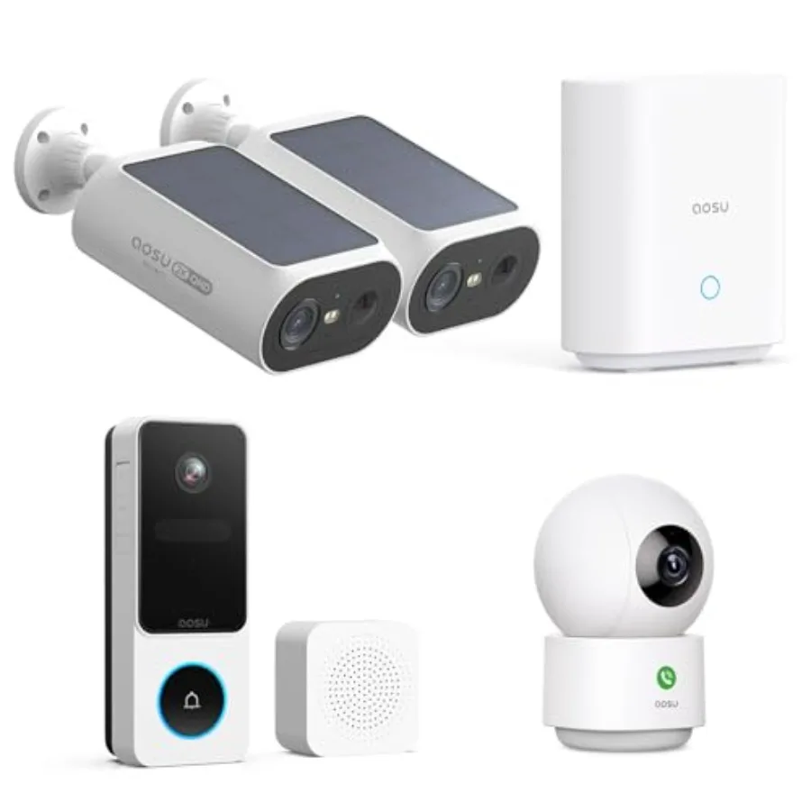 Solar security cameras wireless outdoor/indoor, doorbell camera for home safety: weatherproof ABS plastic, black, 2K resolution