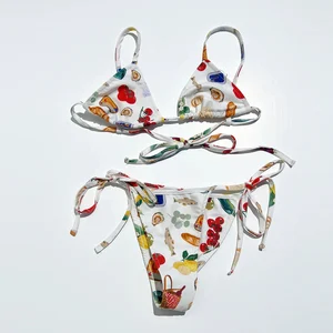 طقم بيكيني هيريجين - قطعتين للنساء، جزء علوي من الأزهار، جانب ربطة عنق، حبل مثلث، ملابس سباحة، مغنجة عتيقة، جماليات، Y2K أفضل 8 قميص كرة قدم على الوجهين للمبيعات - رقم 5