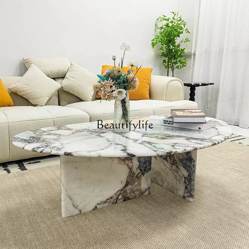 Natural marble blue coffee table modern simple Italian natural luxury stone coffee table