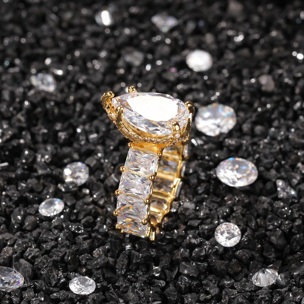 

Drop Shaped CZ Bling Bling Iced Out Square Cubic Zircon Mirco Pave Prong Setting Brass Rings Fashion Hip Hop Jewelry BR026