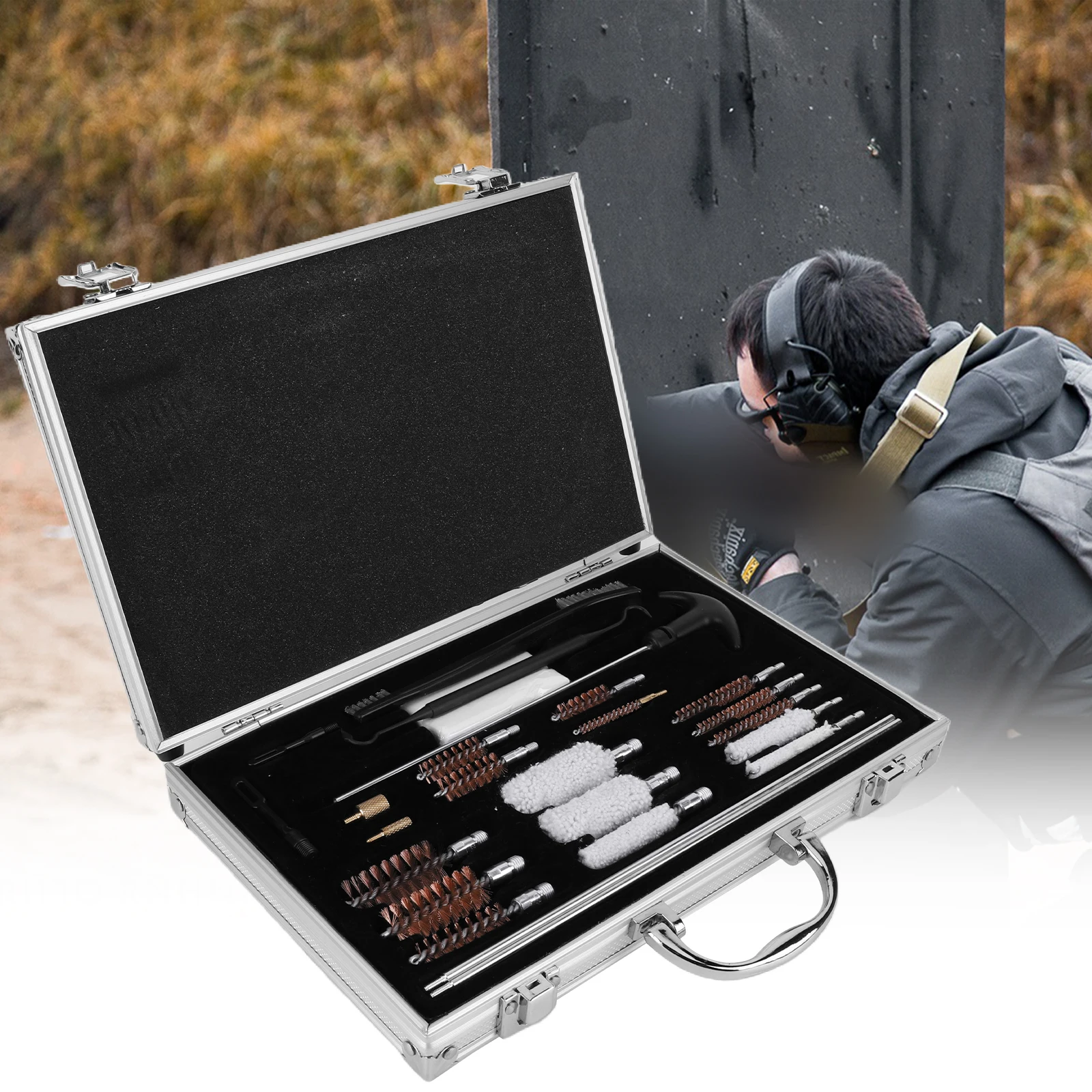 ملحقات فرشاة البندقية مجموعة صناديق فرشاة برميل بندقية أداة فرشاة برميل لبندقية مسدس مسدس بندقية تنظيف عدة أداة