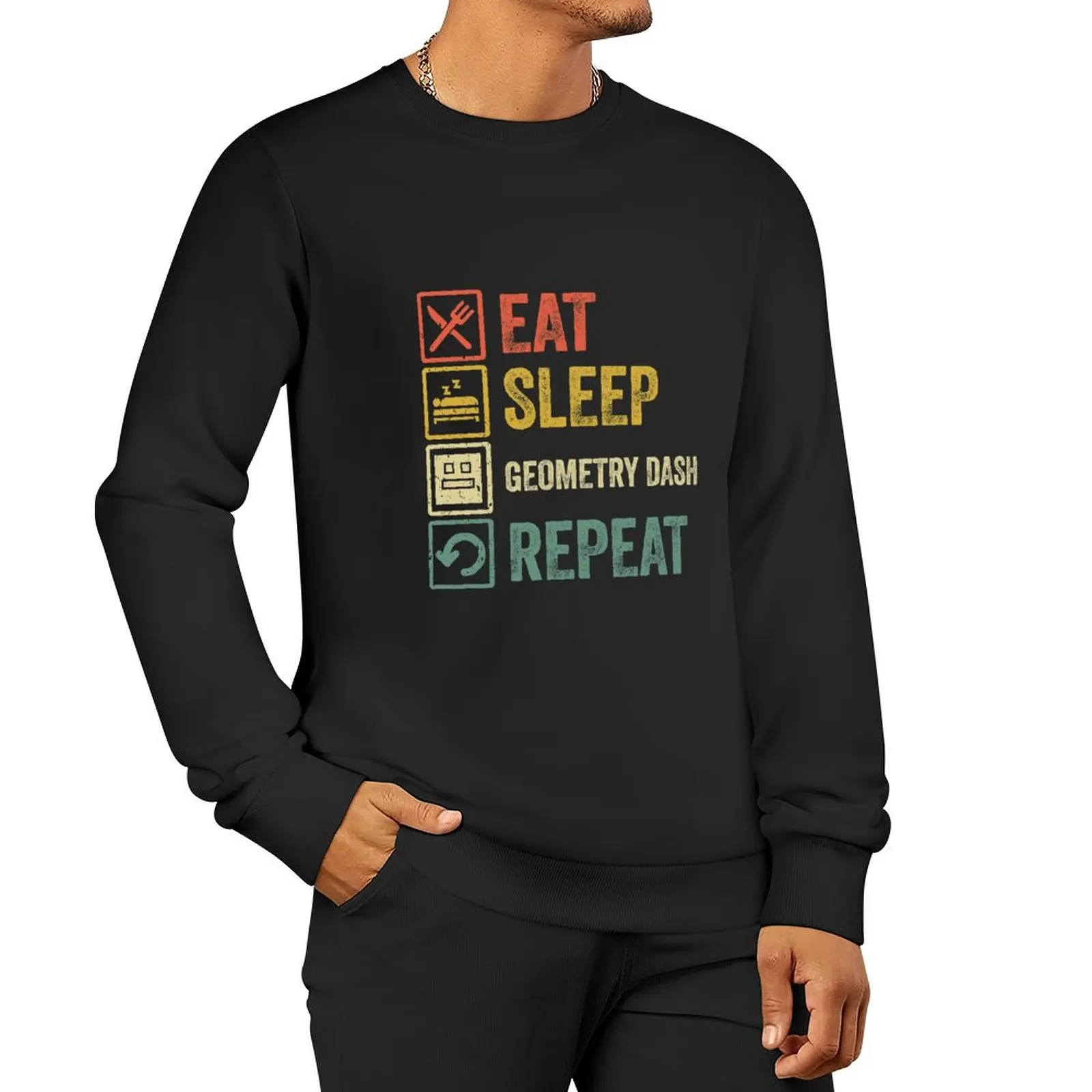 

Funny eat sleep geometry dash repeat retro vintage Pullover Hoodie clothes for men blouse men wear new hoodies and sweatshirts