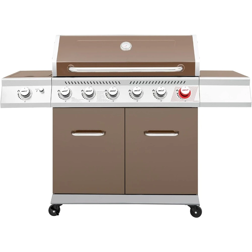 

6-Burner Propane Gas Grill with Sear Burner and Side Burner,Cabinet Style Outdoor BBQ Grill for Barbecue Grilling