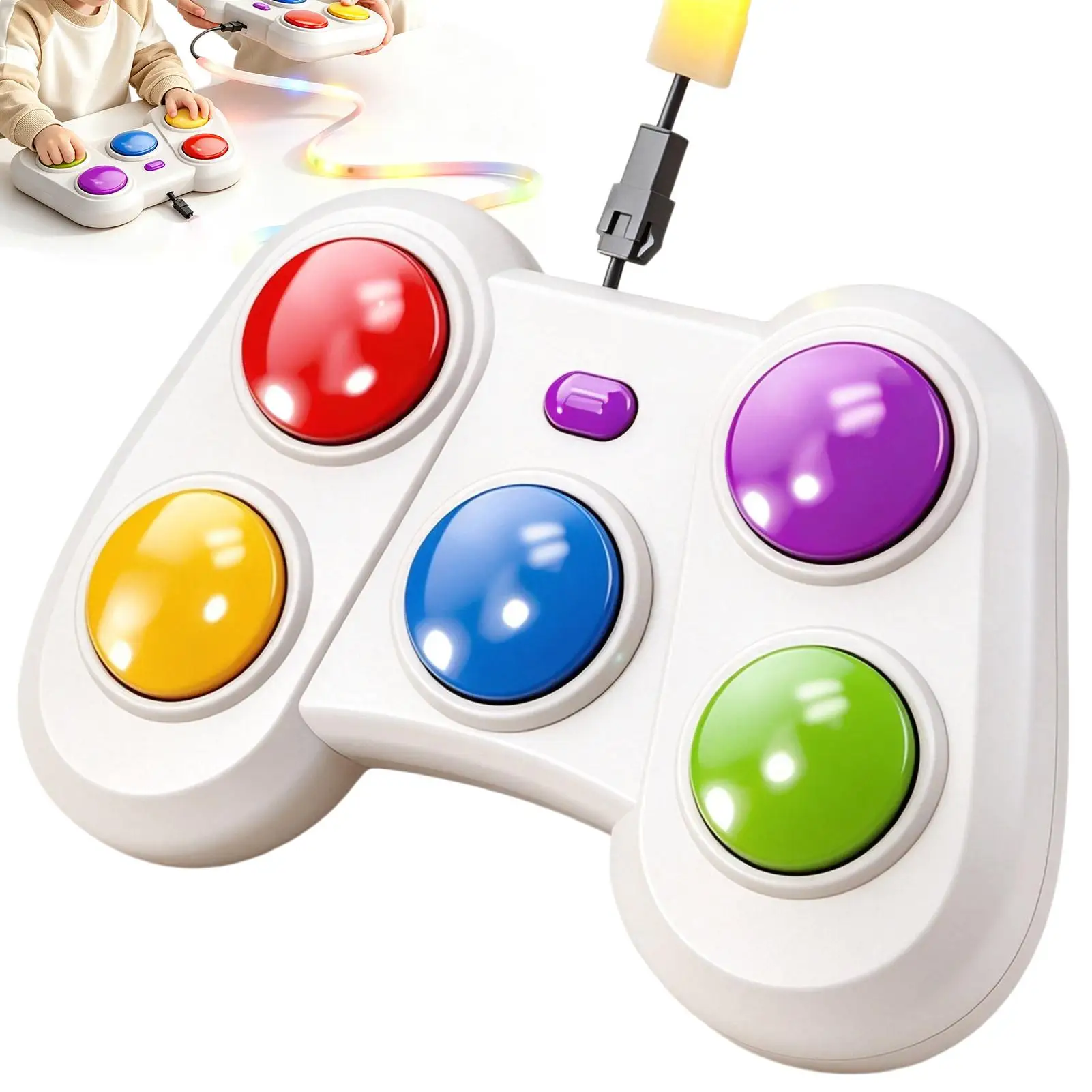 Electronic Music Rhythm Puzzle Game Machine Montessori Flash Mult-Color Light Belt Educational Sensory Fast Push Puzzle Toys