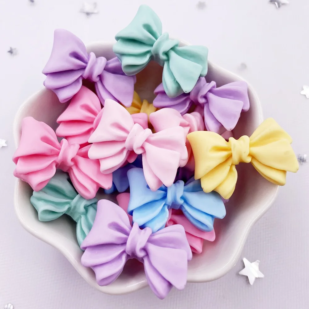 Resin Kawaii Colorful Painted Handwork Bowknot Flatback Stone Figurine 10PCS Scrapbook DIY Decor Home Accessories Crafts OM140