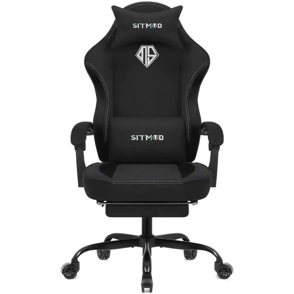 Ergonomic Gaming Chair with Lumbar Support, 350lb Capacity, 360° Swivel, Reclining, Black