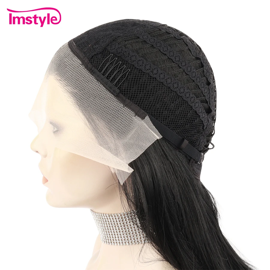 IMSTYLE Jet Black Lace Wig Synthetic Lace Front Wig 30-calowe długie proste peruki dla czarnych kobiet Żaroodporne codzienne peruki do cosplay — zdjęcie 7