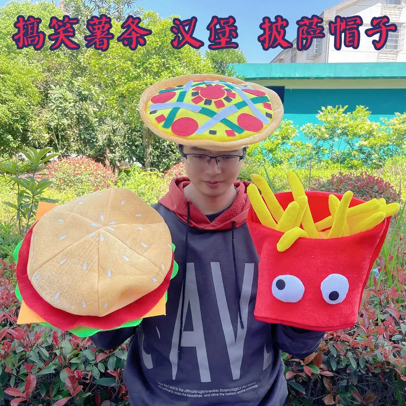 Funny French Fries Hamburgers Pizza Hats Special Effects Food Beret Party Halloween April Fool's Day Pizza Hats Headwear