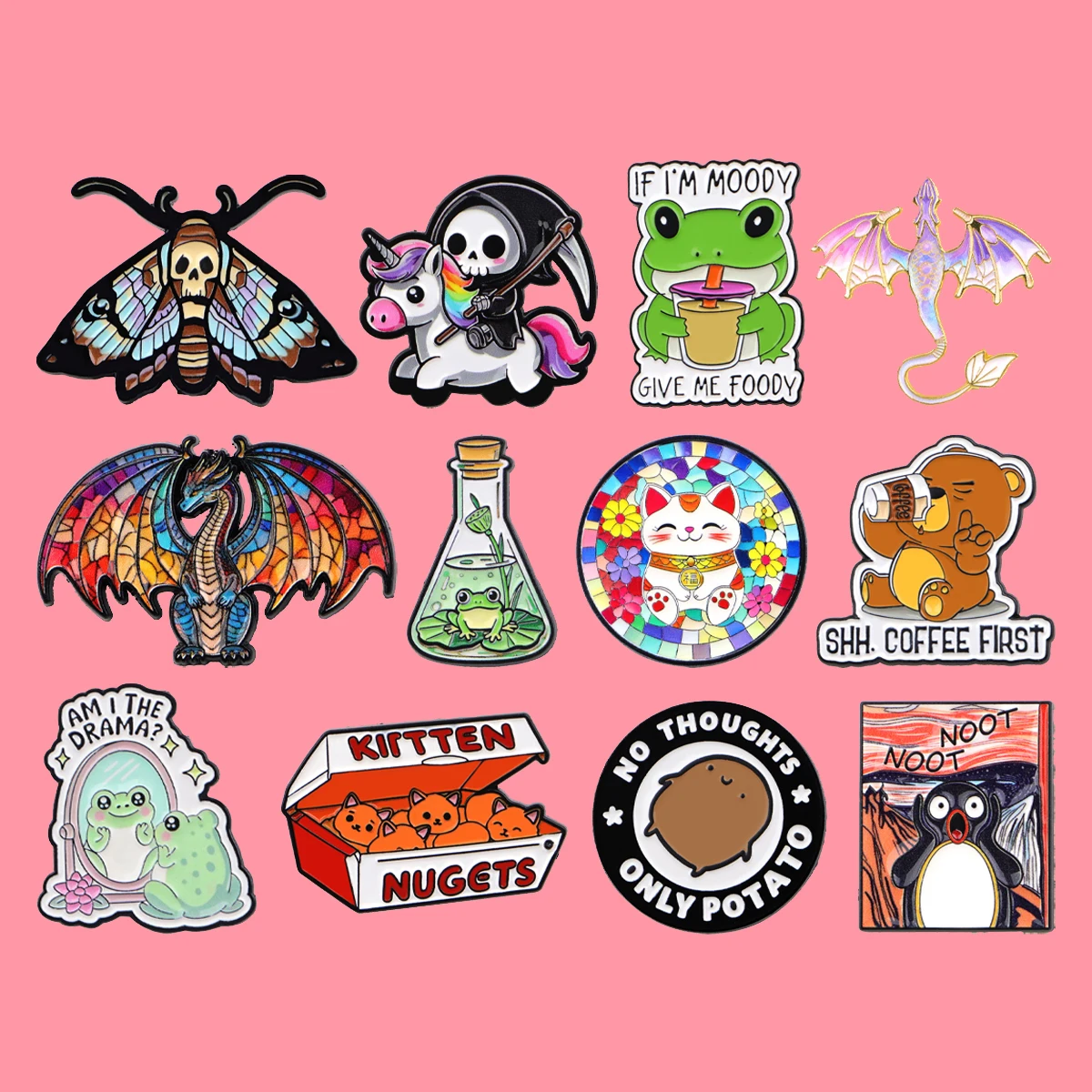 الحيوانات يقتبس المينا دبابيس الكرتون القط الضفدع التنين بروش التلبيب شارة بدبوس على ظهره الملابس والاكسسوارات هدايا مجوهرات الأزياء