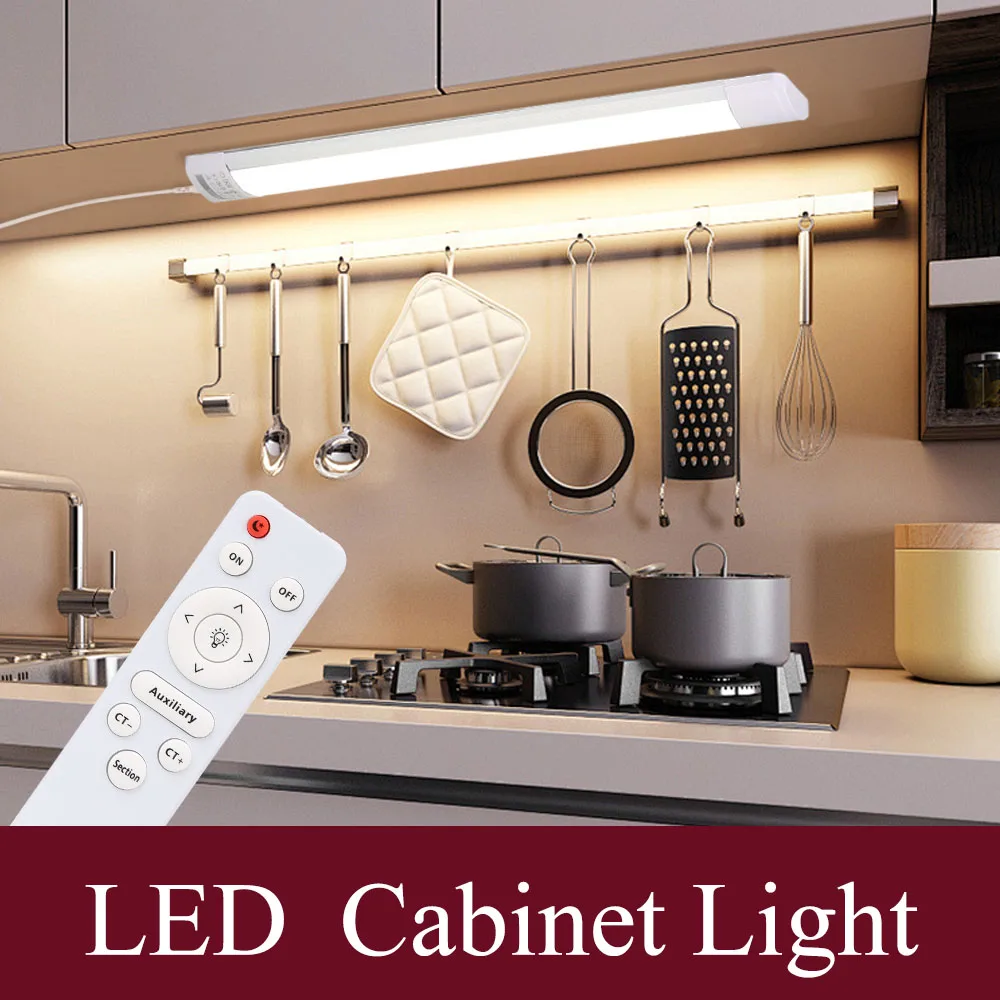 

Светодиодный светильник для шкафа с регулируемой яркостью и дистанционным управлением, кухонная лампа 0,5 м, 110 В/220 В, внутреннее трубчатое освещение для шкафа, настенный светильник с вилкой европейского/американского стандарта