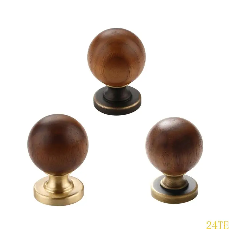 

24TE 2pcs Natural & Brass Drawer Handle Round Pull Cabinet for Modern Furniture