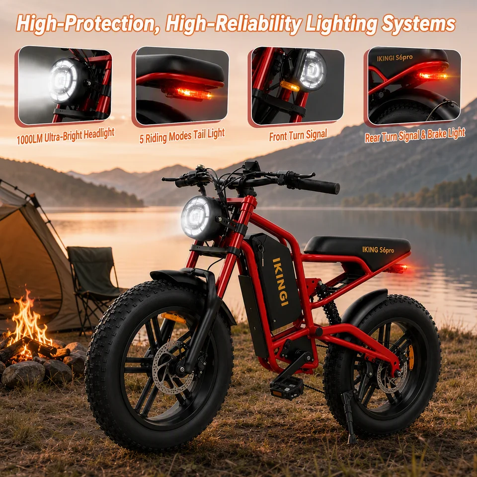 Adult Off-Road E-Bike 1500W 60V 23.4Ah, 48MPH Full Suspension Electric Bicycle, 7-Speed Moped Style Fat Tire Bike with LCD Display and 1000LM Bright LED Light image 6