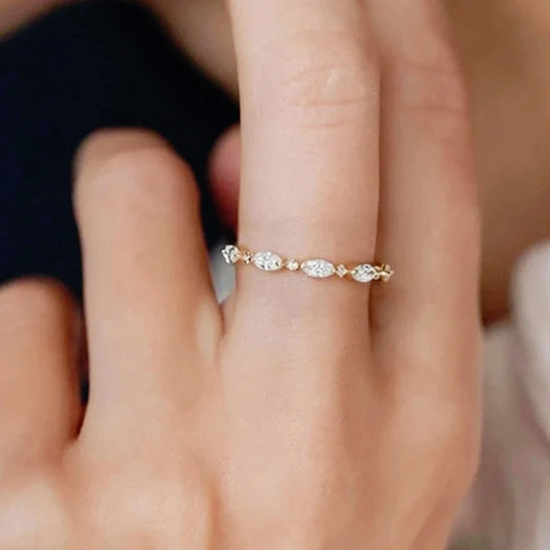 Simple Stylish Female Finger-ring with Marquise Round Cubic Zirconia Exquisite Women Rings Fashion Versatile Jewelry