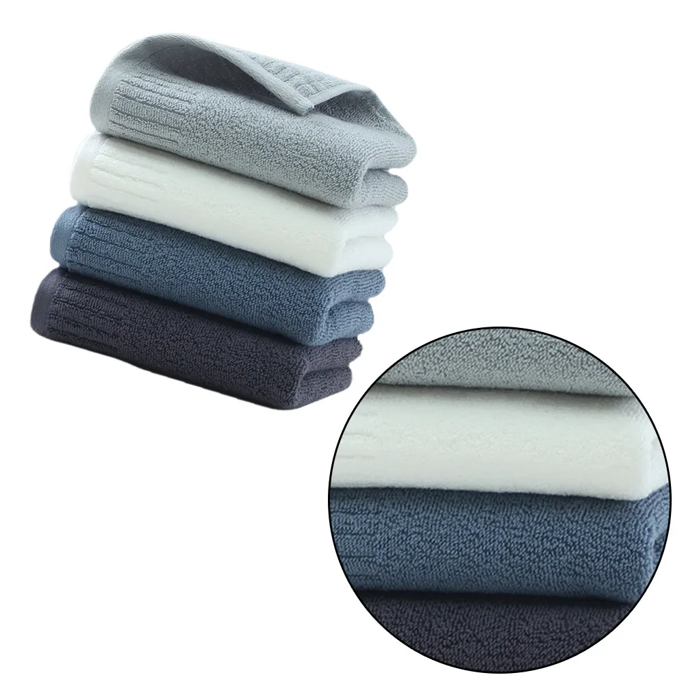 4Pcs Pure Cotton Thick Facial Towel Dark Grey Dark Blue White Grey Soft Absorbent Washcloth Bathroom Towel Solid Color Bathroom