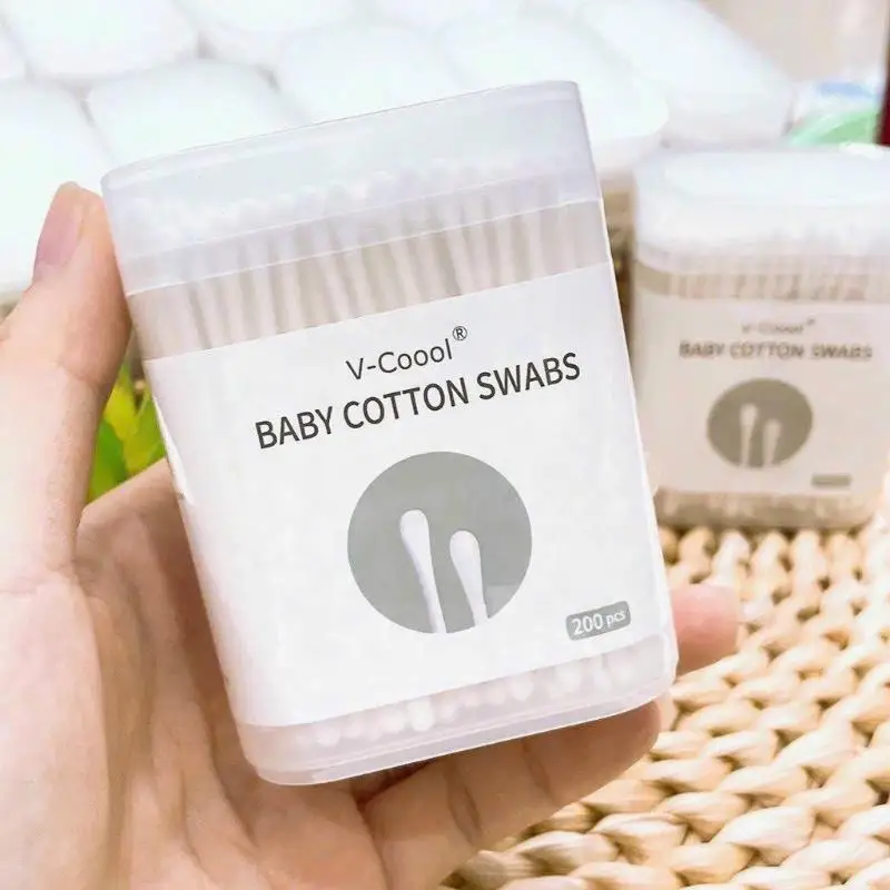 200Pcs Box Disposable Double-end Cotton Swab Lint Free Wood Eyelash Extension Glue Remover Makeup Cleaning Tools