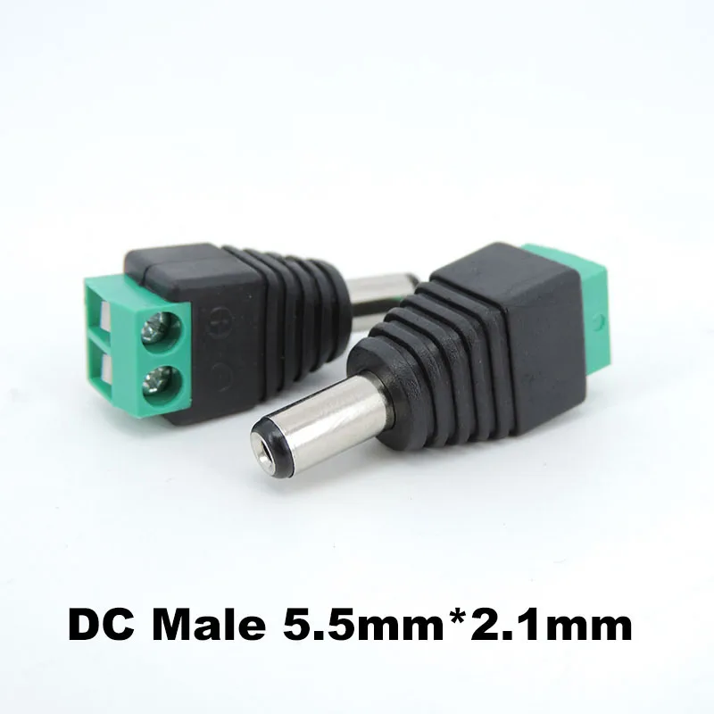 Adaptador de enchufe DC macho y hembra de 5,5x2,1mm, terminal de enchufe de 5,5mm y 2,1mm, conector macho para tira led de cámaras CCTV, 1/3 piezas