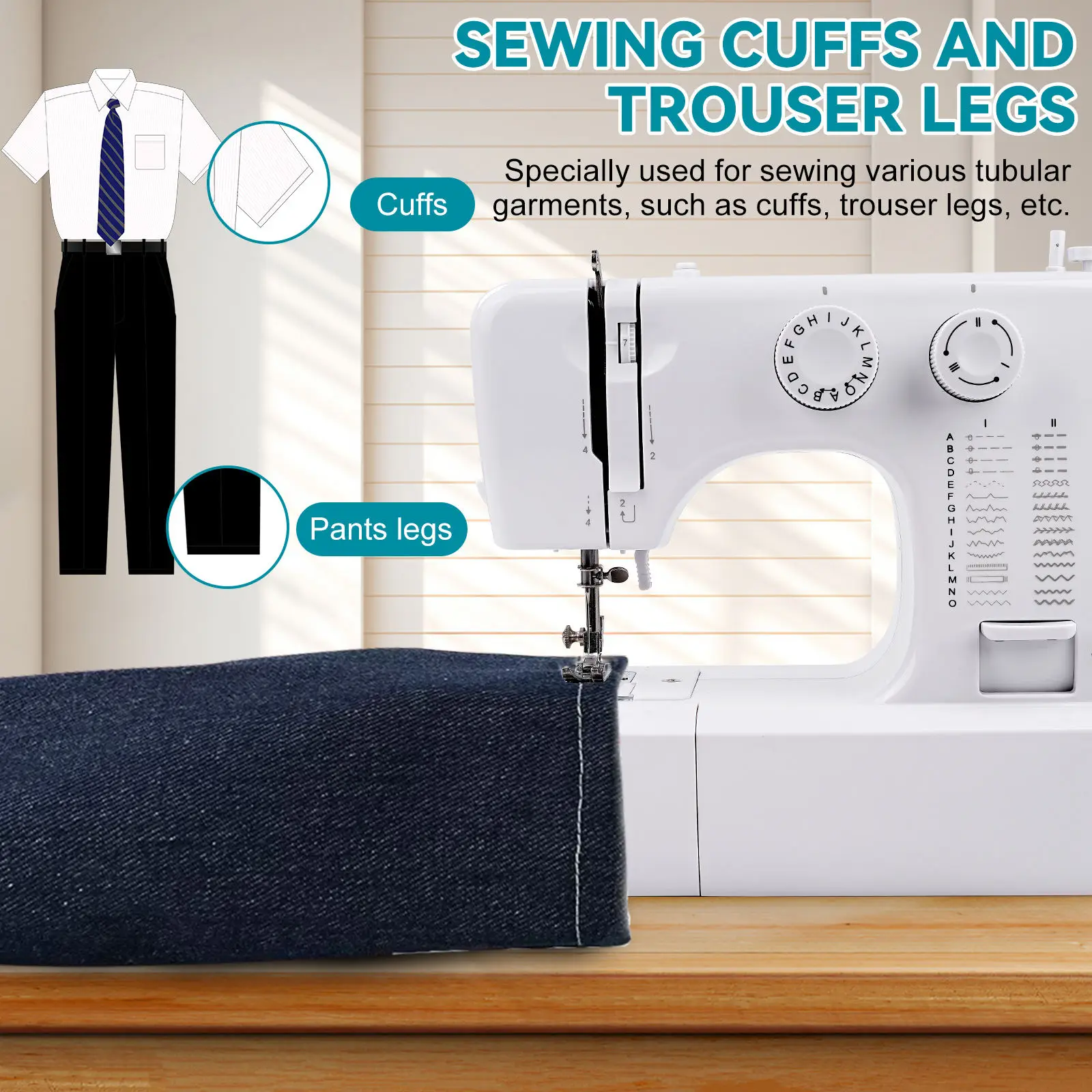 Multifunctional Household Sewing Machine for Fabrics Leather Cuffs Trouser Legs with Reverse Stitch