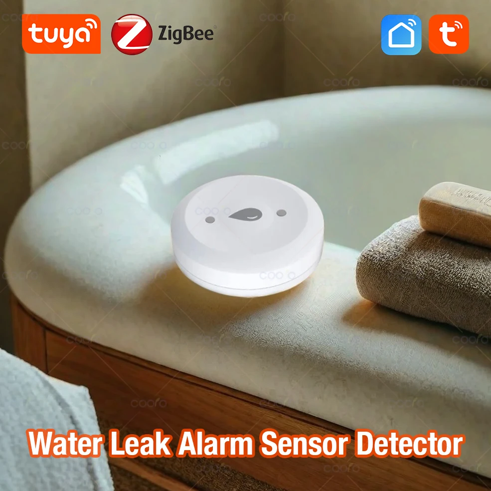 Tuya Zigbee مستشعر المياه كاشف تسرب الفيضانات إنذار الفائض لتطبيق المطبخ والحمام والمراقبة عن بعد مع Alexa Google