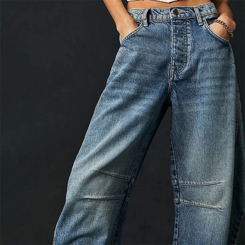 2024 Cropped Jeans for Women y2k Aesthetic Solid Casual Loose Low Waist Baggy Denim Trousers Wide-Leg Washed Jeans Tapered Pants