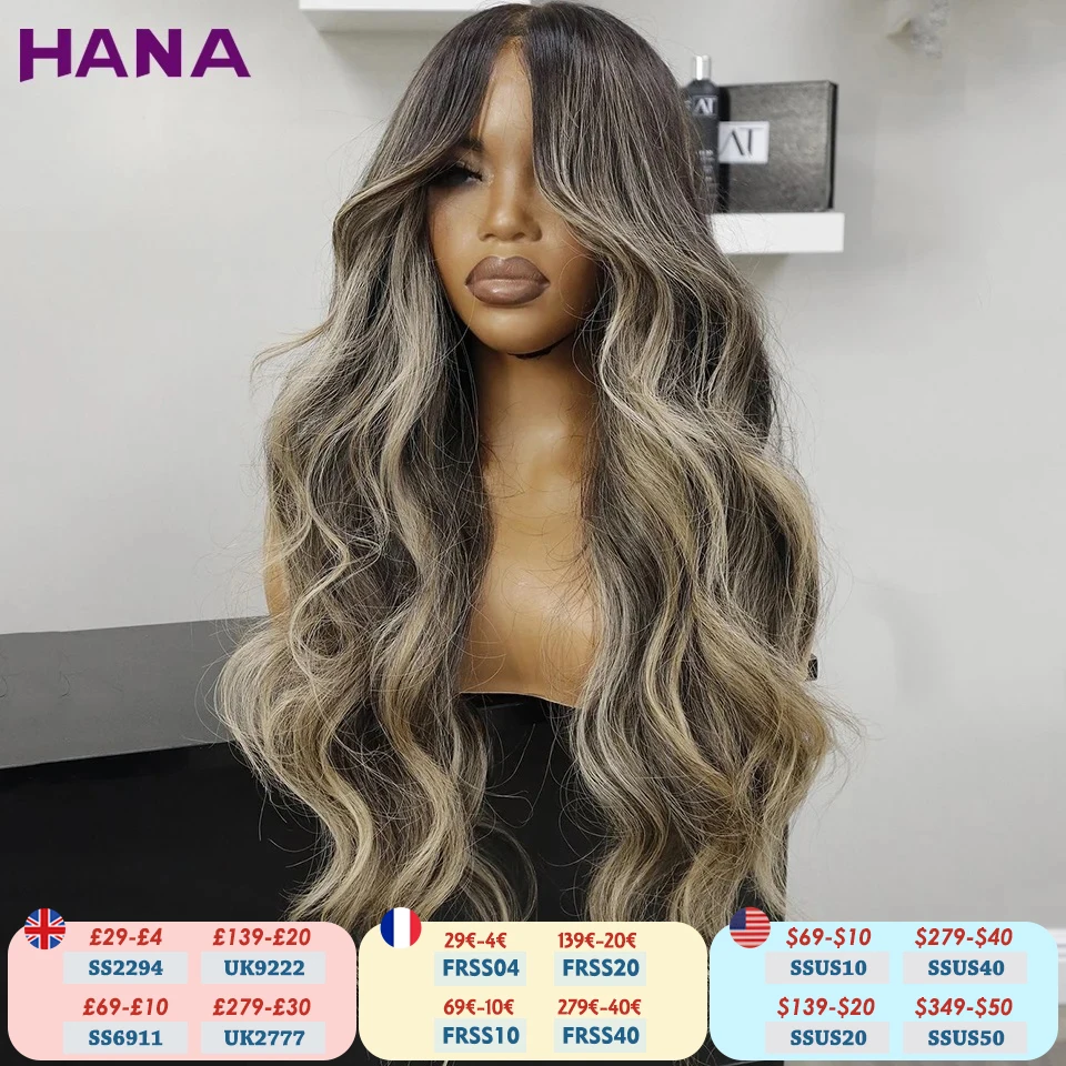 

Highlights Brown Blonde Colored 13x6 Lace Front Wig Body Wave PrePlucked 200% Density 5x7 Lace Closure Human Hair Wigs For Women