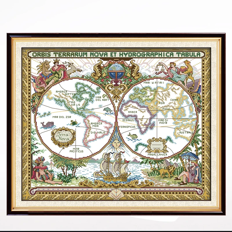 

Old World map cross-stitch living room bedroom hanging painting, 11CT/14CT hand-embroidered