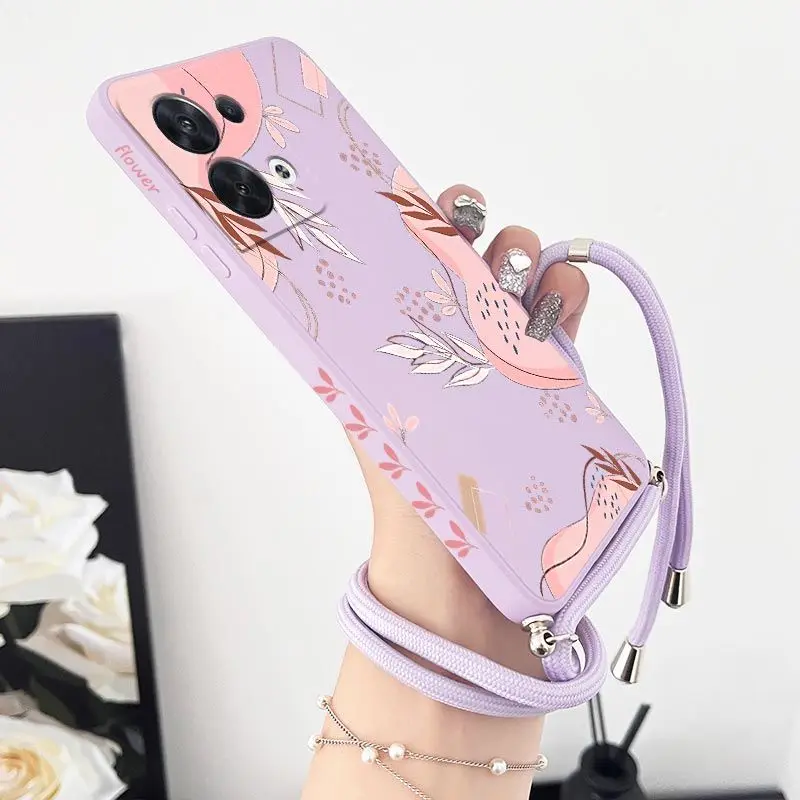 Red Maple River Crossbody Lanyard Silicone Phone Case For OPPO Reno 8 8T 8 Pro 7 7 Lite 7Z 6 6Z 6 ProPlus 5 Lite 5F 4 Lite Cover