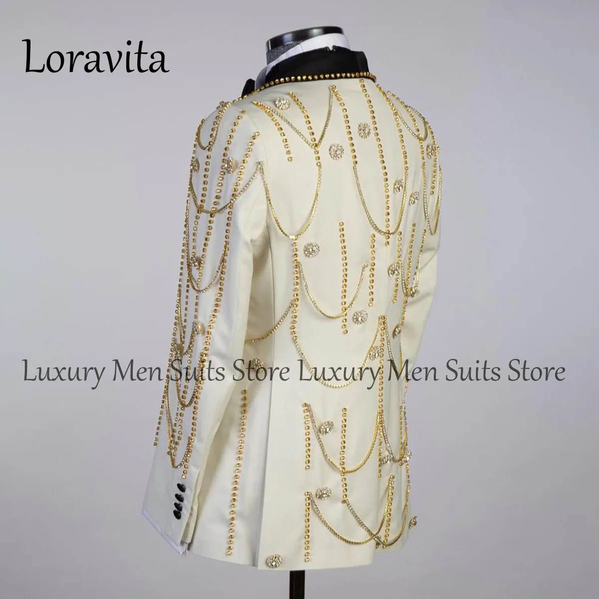 Glitter Metal Embellished Men Suits Beaded Tassel Groom Tuxedos Customized Wedding Prom Blazers Outfit Terno Masculino Completo