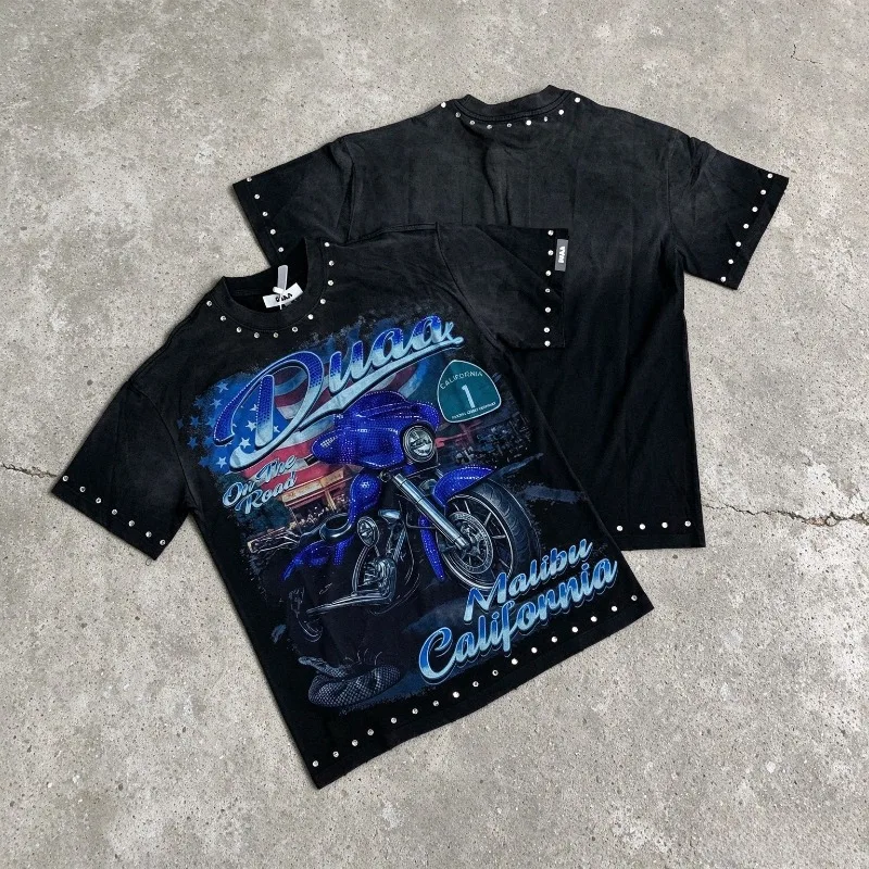 High Quality DUAA Street Fashion Ripped Distressed Short Sleeve T Shirt Men's Casual T-shirts Men's Clothing