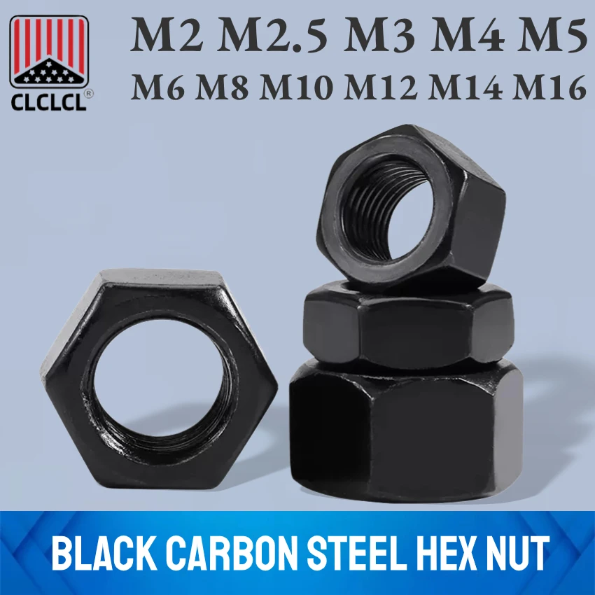 Hexagonal nuts M2, M2.5, M3, M4, M5, M8, M10, M12, M14, M16, M18, M20, M22, M24, M27, M30, M36, carbon steel, black oxide