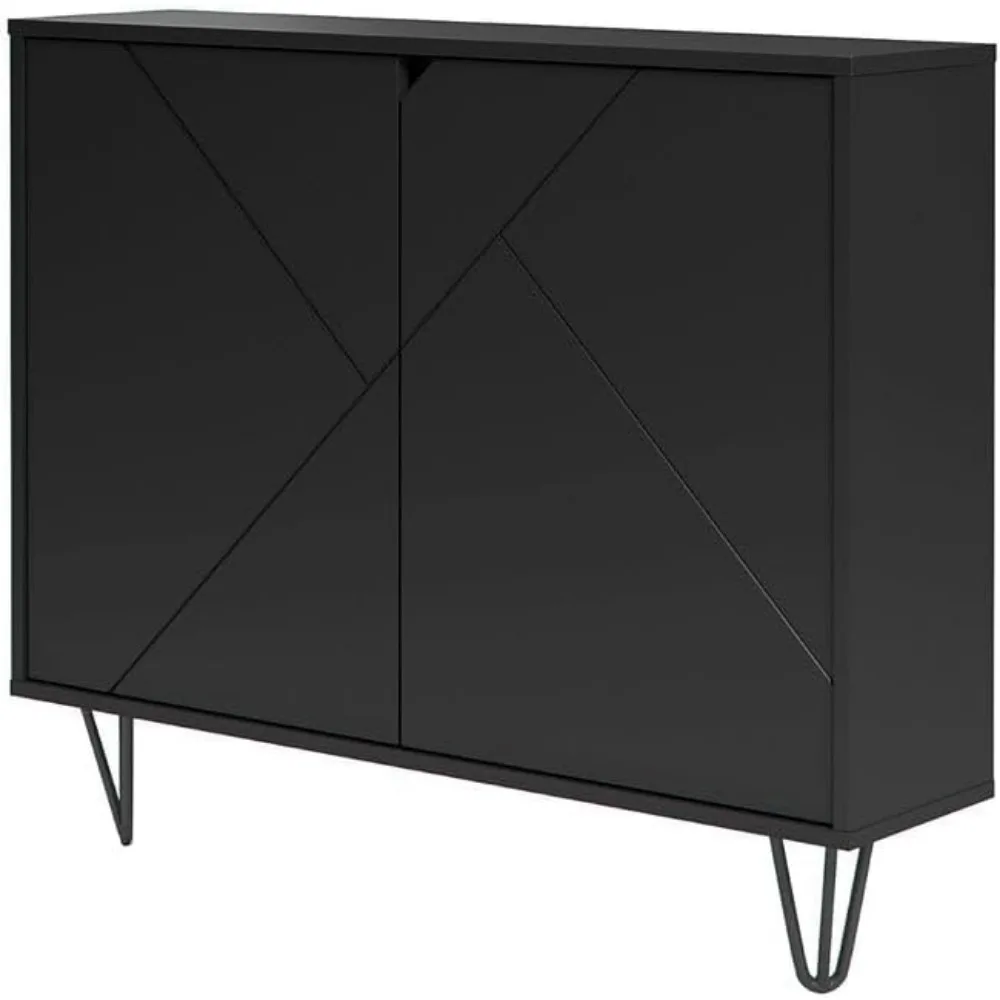 132257 Slim 2-Door Storage Accent Cabinet, Floating and Wall Mount Bar, Nutmeg & Charcoal Grey