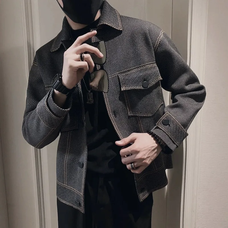 

Мужской кардиган-жакет весна-осень 2023: модный брендовый свитер-пальто с отложным воротником и открытым передом, высококачественная уличная одежда