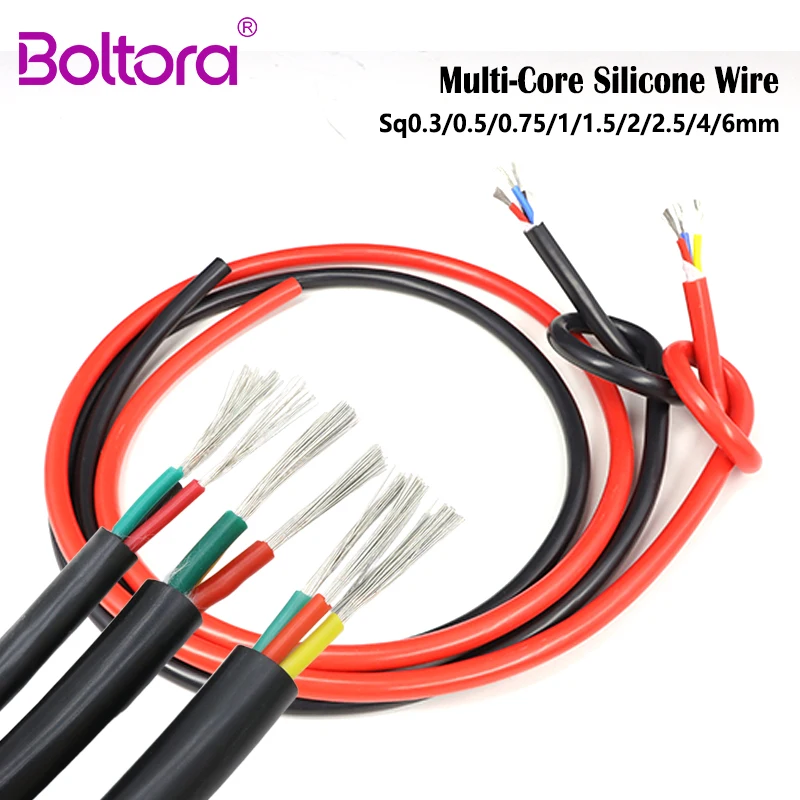 1m - 10m Multi-Core Silicone Wire Black Red Sq0.3/0.5/0.75/1/1.5/2/2.5/4/6mm 2/3/4/6Cs Soft High Temperature Tinned Copper Cable