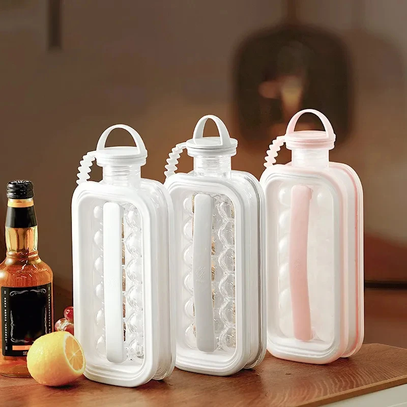 2 In 1 Folding Ice Maker Water Bottle Food Grade Silicone Ice Cube Mold Portable Kettle Ice Box Household Drinkware