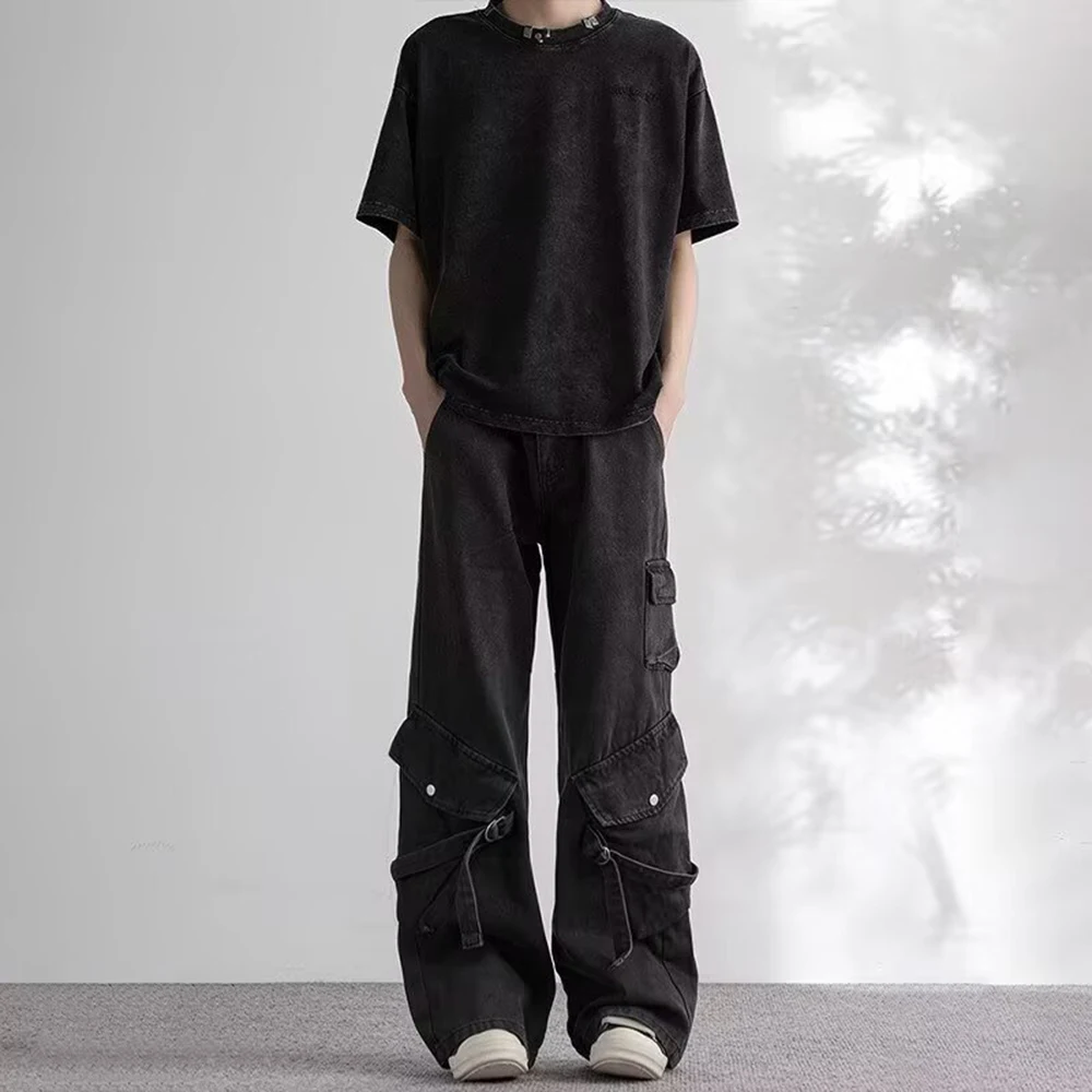 

Mens Jeans Cargo Multi-Pocket Strappy Casual Pants Spring Streetwear Fashion All-Match Straight Pants Men'S Clothing 2025 New