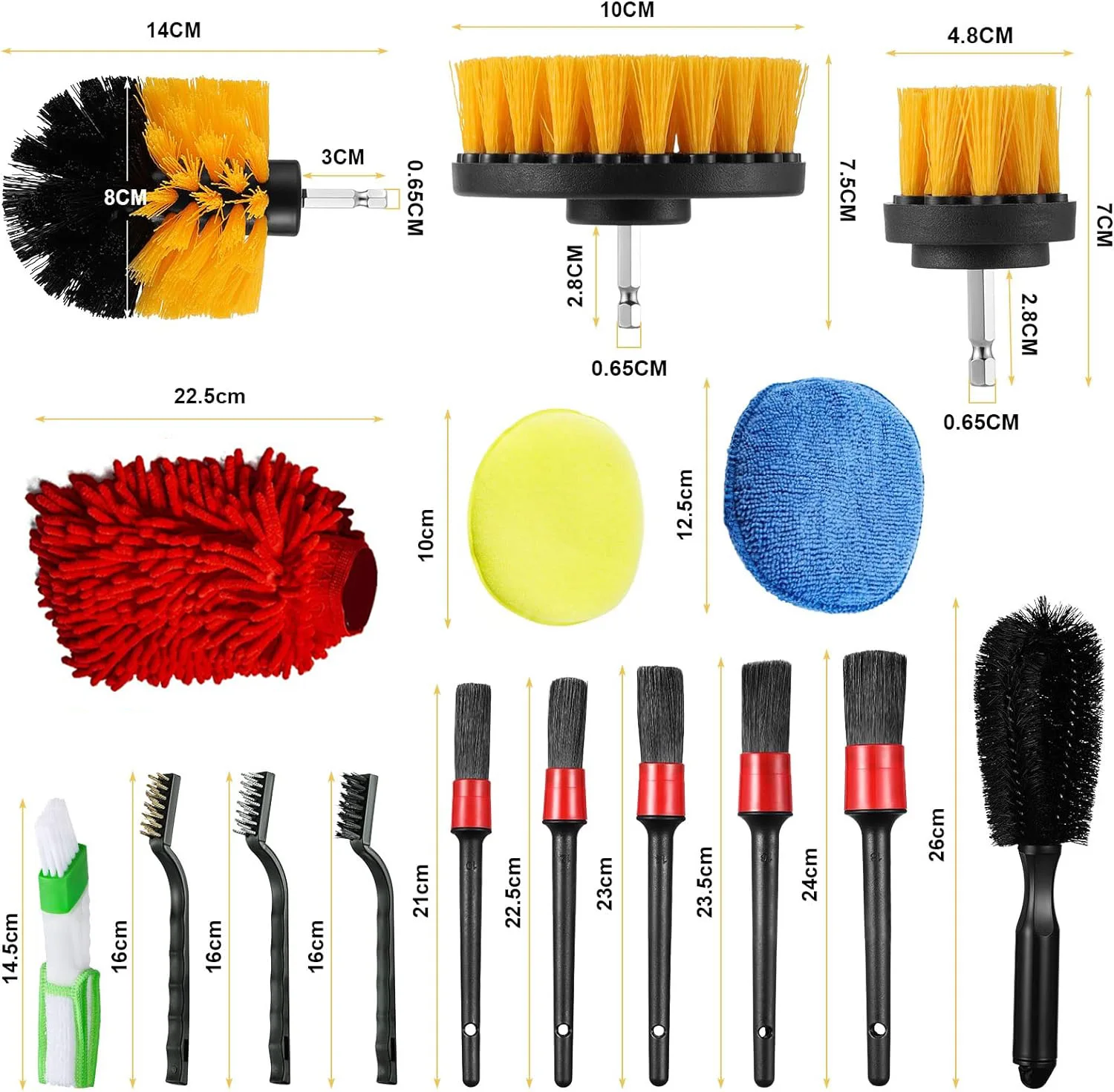 Car Detailing Brush Kit 16 Pcs with Wheel Tire Cleaning Brushes for Cleaning Car Interior Corners Carpets Tires Wheels Bumpers