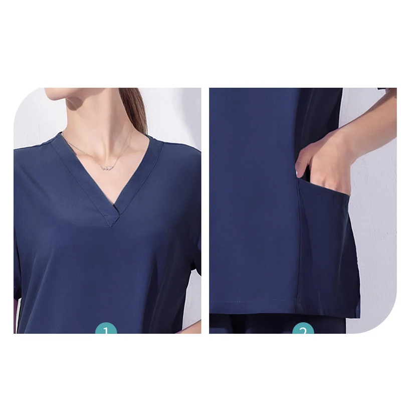 Uniforme de trabajo elástico para mujer, ropa de enfermería, Tops de cuello de manga corta, trajes de Hospital Dental, venta al por mayor