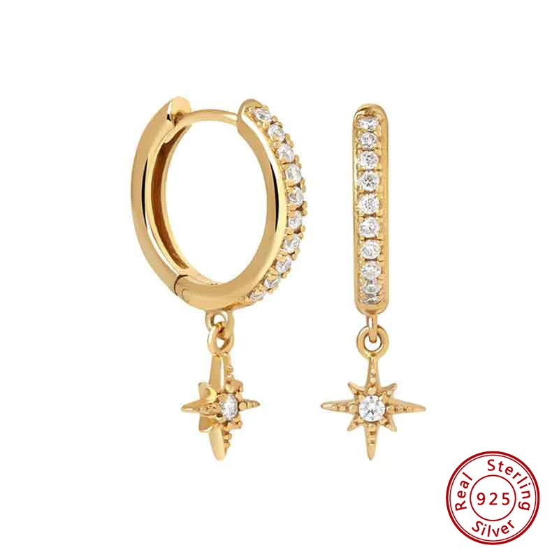 

925 Sterling Silver Earrings Original Certificate Fashion Octagram Star Dangle Stud Earrings For Women Factory Direct Sales