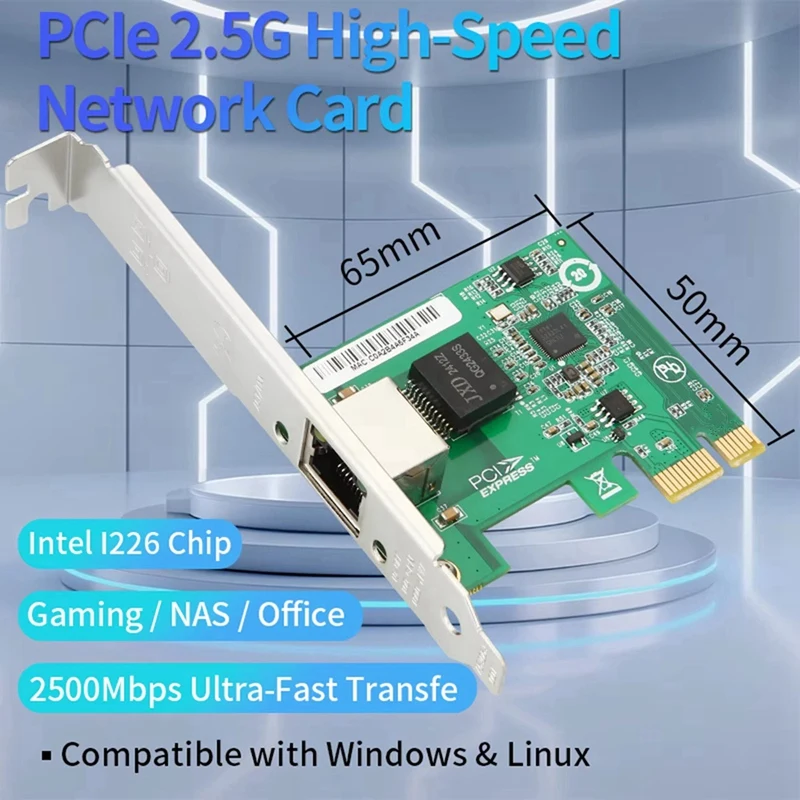 

PCIe RJ45 Network Card I226 Gigabit Ethernet Adapter ESXi 8 Support 100/1000/2500Mbps LAN Adapter for Gaming NAS Server-ABVP