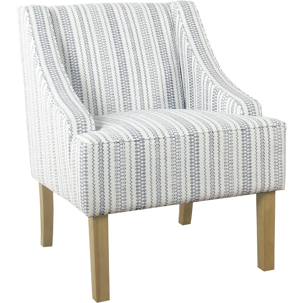 Velvet Swoop Arm Accent Chair, Blue and White farmhouse stripe