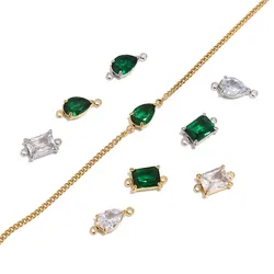 4PCS Stainless Steel Rhinestone Square Drop Link Connector Charms Bulk With Double Hole For DIY Necklace Bracelets