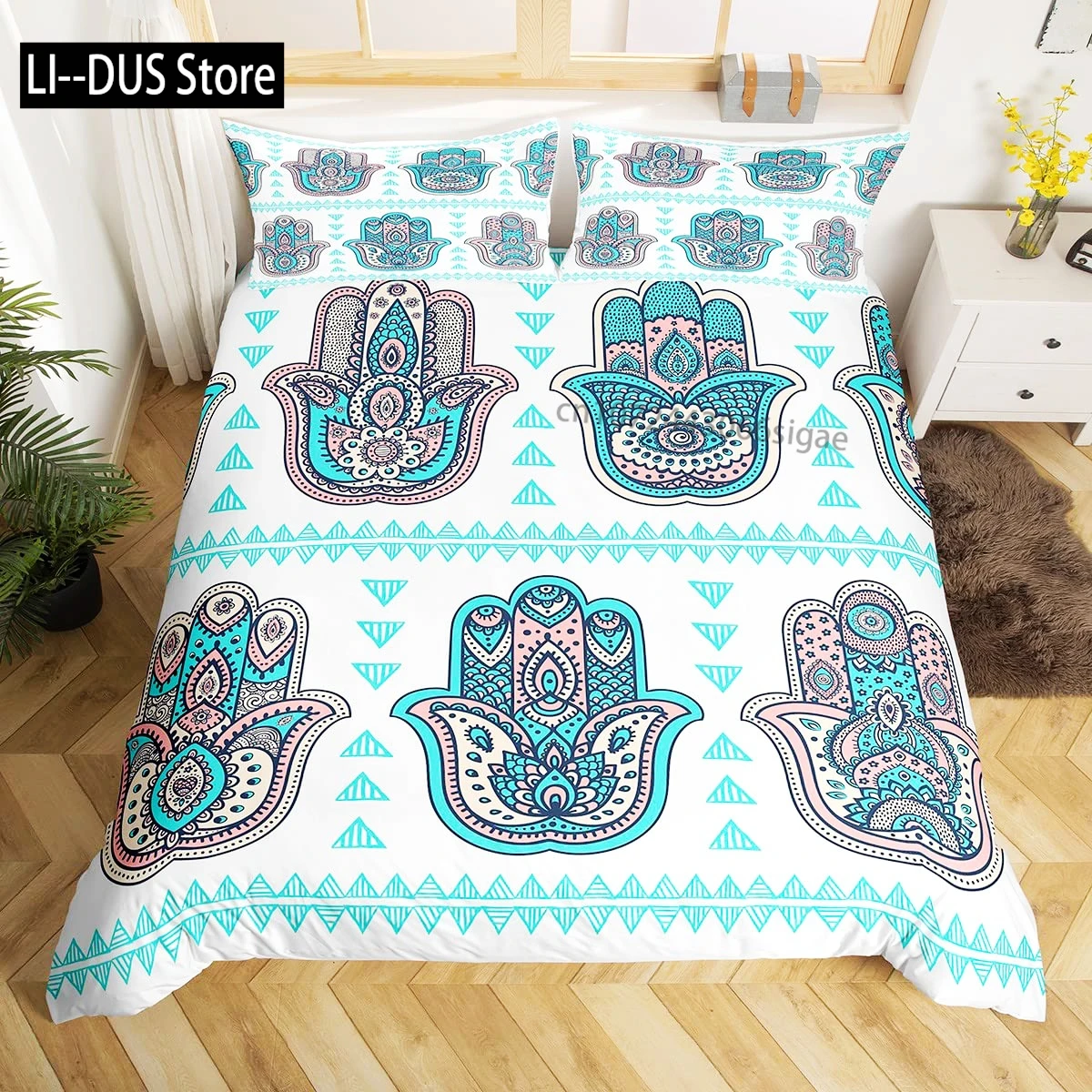 مجموعة غطاء لحاف همسة، طقم سرير مزخرف مكون من 3 قطع مع 2 وسادة شمس، مقاس كينج كامل للأطفال الأولاد والبنات ديكور غرفة النوم