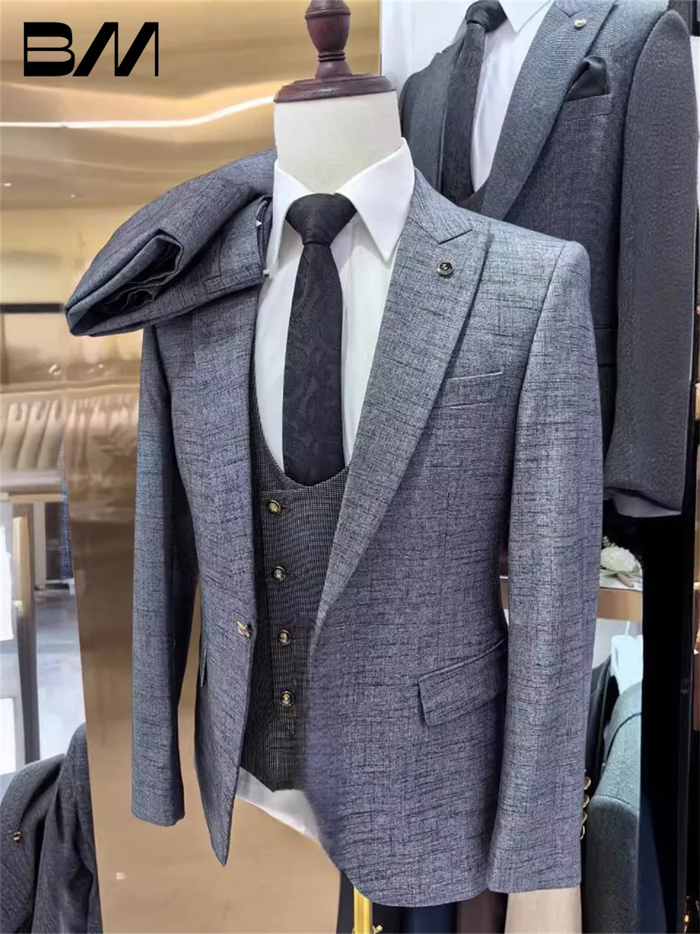 Conjunto de fato sólido clássico masculino, blazers e calça, cinza, formal, elegante, escritório, casamento, anfitrião, festa, alta qualidade