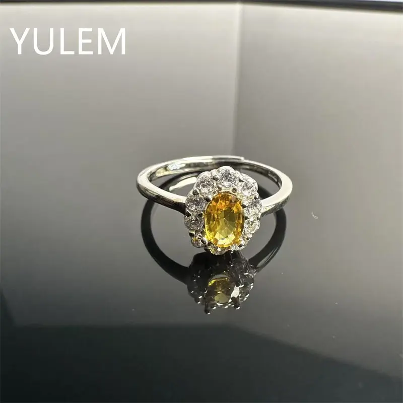 YULEM 4x6mm Oval Cut Natural Yellow Sapphire for Women Daily Wear Silver 925 Ring Fine Jewelry