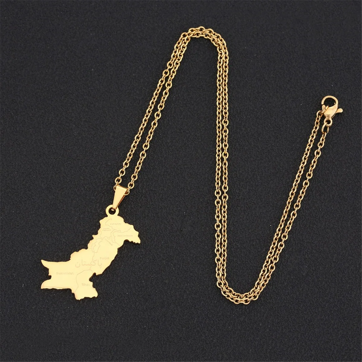 ABQR Gold Pakistan Map with City Pendant Necklace for Women Men Charm Fashion Pakistani Maps Jewelry