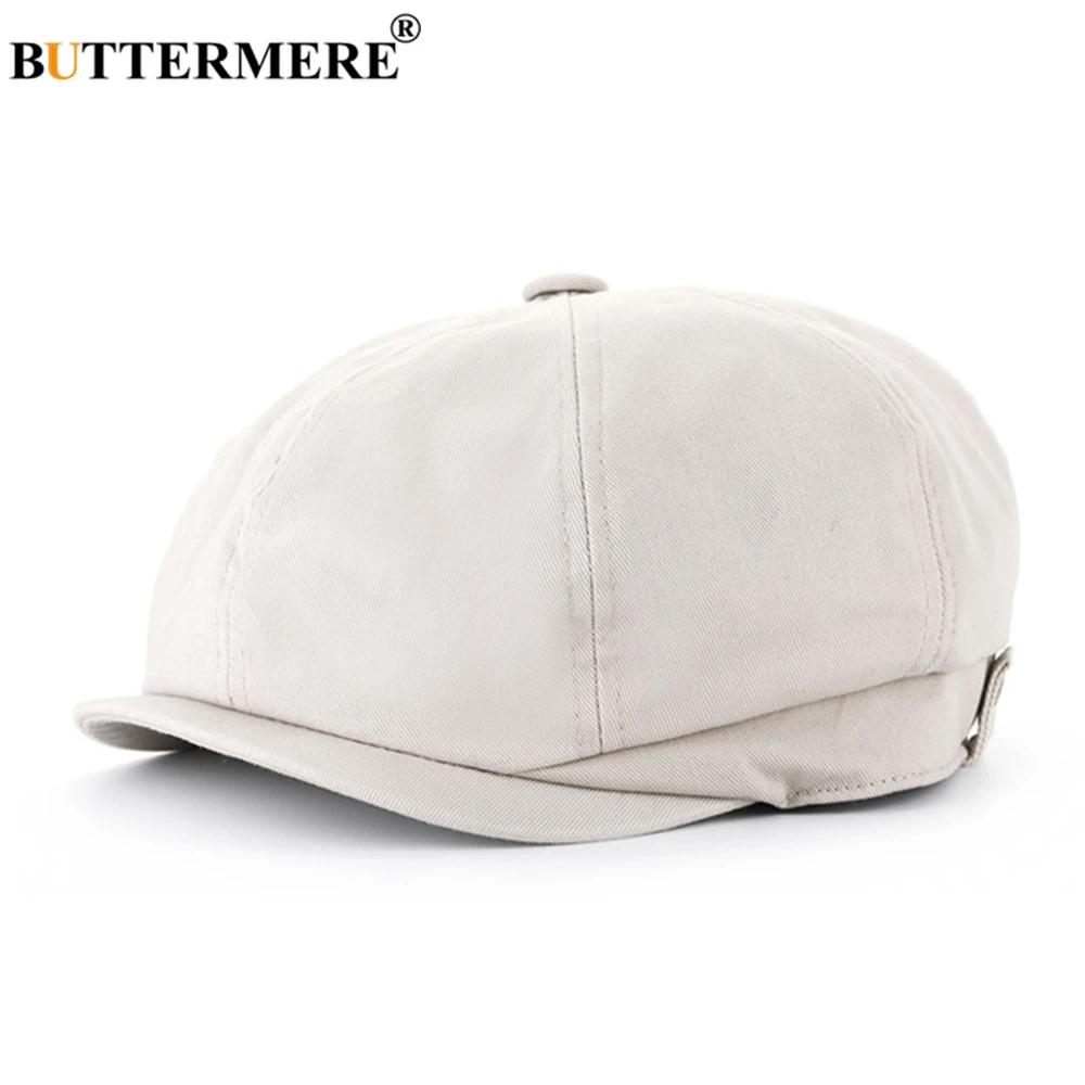 BUTTERMERE Summer Men Newsboy Cap Cotton White Octagonal Hat British Vintage Berets  Duckbill Flat Caps Large Size XL