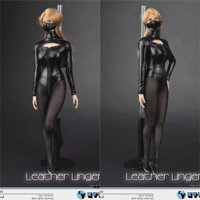 ZYTOYS ZY5003 Scala 1/6 Vestiti per bambole femminili Pu Pelle Collo alto Cerniera Body con maschera Abito nero per 12 "Tbl Ph Body