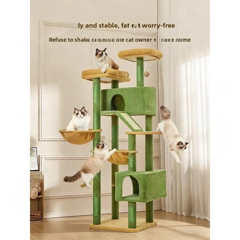 Large Cat Tree for Indoor Tall Tower for Cat Multi-Level Plush with Natural Sisal Scratching Post Condos Perches Hammock