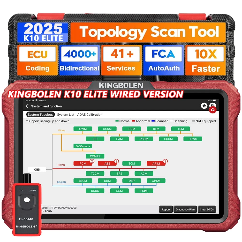 

EU Warehouse Kingbolen K10 Elite Bidirectional Test OBD2 Scanner Bluetooth Full System 10" Screen Code Reader Topological Graph