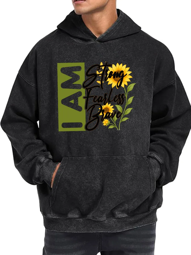 أنا قوي لا يعرف الخوف الشجاع الرجال خمر غسلها الجرافيك هوديي الرجعية المتعثرة البلوز الشارع الشهير عارضة البلوز